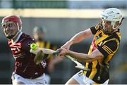 12 May 2023; Sean Bergin of Kilkenny shoots to score a point despite the efforts of Seán Murphy of Galway during the Electric Ireland Leinster GAA Hurling Minor Championship Final match between Kilkenny and Galway at Laois Hire O’Moore Park in Portlaoise, Laois. Photo by Eóin Noonan/Sportsfile