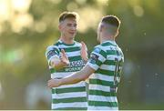 12 May 2023; Trevor Clarke of Shamrock Rovers, right, celebrates with teammate Ronan Finn after scoring their side's first goal during the SSE Airtricity Men's Premier Division match between UCD and Shamrock Rovers at the UCD Bowl in Dublin. Photo by Seb Daly/Sportsfile