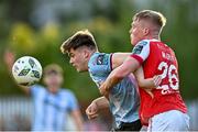 12 May 2023; Freddie Draper of Drogheda United in action against Jay McGrath of St Patrick's Athletic during the SSE Airtricity Men's Premier Division match between St Patrick's Athletic and Drogheda United at Richmond Park in Dublin. Photo by Piaras Ó Mídheach/Sportsfile