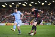 12 May 2023; Adam McDonnell of Bohemians in action against Adam O'Reilly of Derry City during the SSE Airtricity Men's Premier Division match between Bohemians and Derry City at Dalymount Park in Dublin. Photo by Stephen McCarthy/Sportsfile