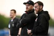 12 May 2023; Dundalk head coach Stephen O'Donnell, left, and assistant manager Patrick Cregg during the SSE Airtricity Men's Premier Division match between Dundalk and Cork City at Oriel Park in Dundalk, Louth. Photo by Ramsey Cardy/Sportsfile