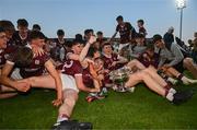 12 May 2023; Galway players celebrate with the cup after the Electric Ireland Leinster GAA Hurling Minor Championship Final match between Kilkenny and Galway at Laois Hire O’Moore Park, Portlaoise, Laois. Photo by Eóin Noonan/Sportsfile