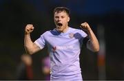 12 May 2023; Cameron McJannet of Derry City celebrates after the SSE Airtricity Men's Premier Division match between Bohemians and Derry City at Dalymount Park in Dublin. Photo by Stephen McCarthy/Sportsfile