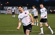 12 May 2023; Patrick Hoban of Dundalk celebrates after scoring his side's second goal during the SSE Airtricity Men's Premier Division match between Dundalk and Cork City at Oriel Park in Dundalk, Louth. Photo by Ramsey Cardy/Sportsfile