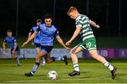 12 May 2023; Rory Gaffney of Shamrock Rovers in action against Evan Osam of UCD during the SSE Airtricity Men's Premier Division match between UCD and Shamrock Rovers at the UCD Bowl in Dublin. Photo by Seb Daly/Sportsfile