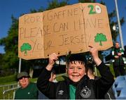 12 May 2023; A young Shamrock Rovers supporter before the SSE Airtricity Men's Premier Division match between UCD and Shamrock Rovers at the UCD Bowl in Dublin. Photo by Seb Daly/Sportsfile