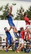 13 May 2023; Wes Carter of Leinster takes the ball in the lineout during the Interprovincial Juniors match between Leinster and Munster at Waterford City RFC in Waterford. Photo by Matt Browne/Sportsfile