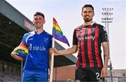 15 May 2023; Dublin Devils player Jamie Farrelly, left, and Bohemians player Krystian Nowak in attendance during the Bohemians v Dublin Devils - Pride of Dalymount Cup Announcement at Dalymount Park in Dublin. Photo by Ben McShane/Sportsfile