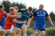 13 May 2023; Ciaran Fennessy of Leinster is tackled by Jesse Smith of Munster during the Interprovincial Juniors match between Leinster and Munster at Waterford City RFC in Waterford. Photo by Matt Browne/Sportsfile