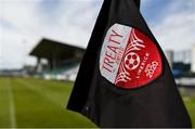 13 May 2023; A view of the Treaty United crest on the corner flag prior to the SSE Airtricity Women's Premier Division match between Treaty United and Peamount United at Markets Field in Limerick. Photo by Tom Beary/Sportsfile