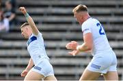 13 May 2023; Evan O’Carroll of Laois celebrates after scoring his side's first goal during the Tailteann Cup Group 1 Round 1 match between Cavan and Laois at Kingspan Breffni in Cavan. Photo by Stephen McCarthy/Sportsfile