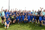 13 May 2023; Leinster captain Craig Miller lifts the cup as his team-mates celebrate after the Interprovincial Juniors match between Leinster and Munster at Waterford City RFC in Waterford. Photo by Matt Browne/Sportsfile