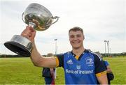 13 May 2023; Mark Kehoe of Leinster celebrates with the cup after the Interprovincial Juniors match between Leinster and Munster at Waterford City RFC in Waterford. Photo by Matt Browne/Sportsfile
