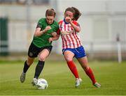 13 May 2023; Ellen Dolan of Peamount United is tackled by Chloe Hennigan of Treaty United during the SSE Airtricity Women's Premier Division match between Treaty United and Peamount United at Markets Field in Limerick. Photo by Tom Beary/Sportsfile