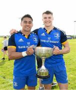 13 May 2023; Mikey Russell, left, and Mark Kehoe of Leinster with the cup after the Interprovincial Juniors match between Leinster and Munster at Waterford City RFC in Waterford. Photo by Matt Browne/Sportsfile