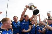 13 May 2023; Leinster captain Craig Miller lifts the cup as teammates celebrate after the Interprovincial Juniors match between Leinster and Munster at Waterford City RFC in Waterford. Photo by Matt Browne/Sportsfile