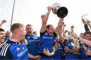13 May 2023; Leinster captain Craig Miller lifts the cup as teammates celebrate after the Interprovincial Juniors match between Leinster and Munster at Waterford City RFC in Waterford. Photo by Matt Browne/Sportsfile