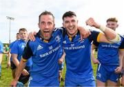 13 May 2023; Wes Carter, left, and Jake McDonald of Leinster celebrate after the Interprovincial Juniors match between Leinster and Munster at Waterford City RFC in Waterford. Photo by Matt Browne/Sportsfile