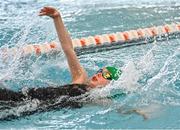 14 May 2023; Alicia Duignan of Carrick in Leitrim competes in the swim squad 4x50m medley U16 & O13 girls event during the Community Games Swimming Finals 2023 at Lough Lanagh Swimming Complex in Castlebar, Mayo, which had over 800 children participating. Photo by Piaras Ó Mídheach/Sportsfile