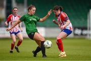 13 May 2023; Becky Watkins of Peamount United is tackled by Hailey Walsh of Treaty United during the SSE Airtricity Women's Premier Division match between Treaty United and Peamount United at Markets Field in Limerick. Photo by Tom Beary/Sportsfile