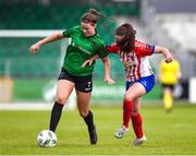 13 May 2023; Becky Watkins of Peamount United in action against Chloe Hennigan of Treaty United during the SSE Airtricity Women's Premier Division match between Treaty United and Peamount United at Markets Field in Limerick. Photo by Tom Beary/Sportsfile