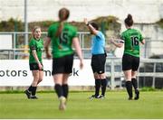 13 May 2023; Referee Chris Sheehan after showing a red card to Tara O'Hanlon of Peamount United during the SSE Airtricity Women's Premier Division match between Treaty United and Peamount United at Markets Field in Limerick. Photo by Tom Beary/Sportsfile