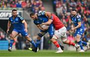 13 May 2023; Jason Jenkins of Leinster is tackled by Gavin Coombes of Munster during the United Rugby Championship Semi-Final match between Leinster and Munster at the Aviva Stadium in Dublin. Photo by Brendan Moran/Sportsfile