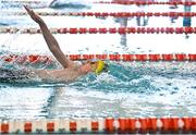 14 May 2023; Sean Conway of Ennis St John's in Clare competes in the swim squad 4x50m medley U16 & O13 boys event during the Community Games Swimming Finals 2023 at Lough Lanagh Swimming Complex in Castlebar, Mayo, which had over 800 children participating. Photo by Piaras Ó Mídheach/Sportsfile