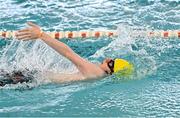 14 May 2023; Peter O'Connor of Spa-Fenit-Barrow in Kerry competes in the backstroke U16 & O14 boys event during the Community Games Swimming Finals 2023 at Lough Lanagh Swimming Complex in Castlebar, Mayo, which had over 800 children participating. Photo by Piaras Ó Mídheach/Sportsfile