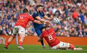 13 May 2023; Robbie Henshaw of Leinster is tackled by Jean Kleyn and Gavin Coombes of Munster during the United Rugby Championship Semi-Final match between Leinster and Munster at the Aviva Stadium in Dublin. Photo by Brendan Moran/Sportsfile