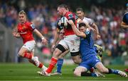 13 May 2023; Peter O'Mahony of Munster is tackled by Robbie Henshaw of Leinster during the United Rugby Championship Semi-Final match between Leinster and Munster at the Aviva Stadium in Dublin. Photo by Brendan Moran/Sportsfile