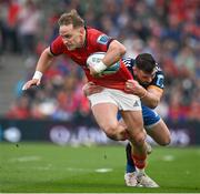 13 May 2023; Mike Haley of Munster is tackled by Robbie Henshaw of Leinster during the United Rugby Championship Semi-Final match between Leinster and Munster at the Aviva Stadium in Dublin. Photo by Brendan Moran/Sportsfile