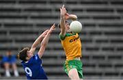 13 May 2023; Oisín Scanlan of Donegal in action against Eanna Ward of Cavan during the Ulster GAA Minor Football Championship Quarter-Final match between Cavan and Donegal at Kingspan Breffni in Cavan. Photo by Stephen McCarthy/Sportsfile