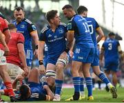 13 May 2023; Joe McCarthy of Leinster with teammate Dave Kearney after scoring his side's second try during the United Rugby Championship Semi-Final match between Leinster and Munster at the Aviva Stadium in Dublin. Photo by Harry Murphy/Sportsfile