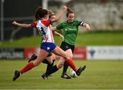 13 May 2023; Karen Duggan of Peamount United in action against Emma Costelloe of Treaty United during the SSE Airtricity Women's Premier Division match between Treaty United and Peamount United at Markets Field in Limerick. Photo by Tom Beary/Sportsfile