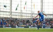 13 May 2023; Ciarán Frawley of Leinster kicks a conversion during the United Rugby Championship Semi-Final match between Leinster and Munster at the Aviva Stadium in Dublin. Photo by Harry Murphy/Sportsfile