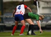 13 May 2023; Avril Bierley of Peamount United in action against Chloe Hennigan of Treaty United during the SSE Airtricity Women's Premier Division match between Treaty United and Peamount United at Markets Field in Limerick. Photo by Tom Beary/Sportsfile
