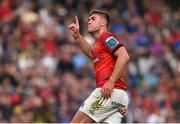 13 May 2023; Jack Crowley of Munster celebrates after kicking a drop goal to win the game during the United Rugby Championship Semi-Final match between Leinster and Munster at the Aviva Stadium in Dublin. Photo by Brendan Moran/Sportsfile