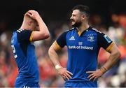 13 May 2023; Robbie Henshaw and Ciarán Frawley of Leinster after their side's defeat in the United Rugby Championship Semi-Final match between Leinster and Munster at the Aviva Stadium in Dublin. Photo by Harry Murphy/Sportsfile