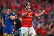 13 May 2023; Alex Kendellen of Munster celebrates at the final whistle of the United Rugby Championship Semi-Final match between Leinster and Munster at the Aviva Stadium in Dublin. Photo by Brendan Moran/Sportsfile