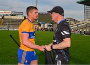 13 May 2023; Clare manager Brian Lohan congratulates Conor Cleary after the Munster GAA Hurling Senior Championship Round 3 match between Waterford and Clare at FBD Semple Stadium in Thurles, Tipperary. Photo by Ray McManus/Sportsfile