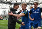 13 May 2023; Jonathan Sexton and Tommy O'Brien of Leinster after their side's defeat in the United Rugby Championship Semi-Final match between Leinster and Munster at the Aviva Stadium in Dublin. Photo by Harry Murphy/Sportsfile