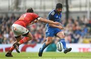 13 May 2023; Charlie Ngatai of Leinster in action against Antoine Frisch of Munster during the United Rugby Championship Semi-Final match between Leinster and Munster at the Aviva Stadium in Dublin. Photo by Harry Murphy/Sportsfile