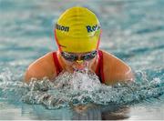 14 May 2023; Emily Quinn of Kilronan in Roscommon competes in the breaststroke U14 & O12 girls event during the Community Games Swimming Finals 2023 at Lough Lanagh Swimming Complex in Castlebar, Mayo, which had over 800 children participating. Photo by Piaras Ó Mídheach/Sportsfile