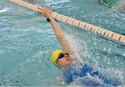 14 May 2023; Emily Boland of Castlegregory in Kerry competes in the backstroke U14 & O12 girls final during the Community Games Swimming Finals 2023 at Lough Lanagh Swimming Complex in Castlebar, Mayo, which had over 800 children participating. Photo by Piaras Ó Mídheach/Sportsfile