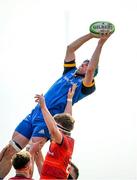 13 May 2023; Wes Carter of Leinster takes the ball in the lineout against Munster during the Interprovincial Juniors match between Leinster and Munster at Waterford City RFC in Waterford. Photo by Matt Browne/Sportsfile