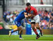 13 May 2023; Antoine Frisch of Munster is tackled by Jimmy O'Brien of Leinster during the United Rugby Championship Semi-Final match between Leinster and Munster at the Aviva Stadium in Dublin. Photo by Seb Daly/Sportsfile