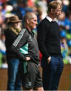 13 May 2023; Leinster senior coach Stuart Lancaster and Leinster head coach Leo Cullen during the United Rugby Championship Semi-Final match between Leinster and Munster at the Aviva Stadium in Dublin. Photo by Harry Murphy/Sportsfile