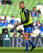 13 May 2023; Sam Prendergast of Leinster before the United Rugby Championship Semi-Final match between Leinster and Munster at the Aviva Stadium in Dublin. Photo by Brendan Moran/Sportsfile