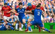 13 May 2023; Tadhg Beirne of Munster is tackled by Rónan Kelleher of Leinster during the United Rugby Championship Semi-Final match between Leinster and Munster at the Aviva Stadium in Dublin. Photo by Brendan Moran/Sportsfile